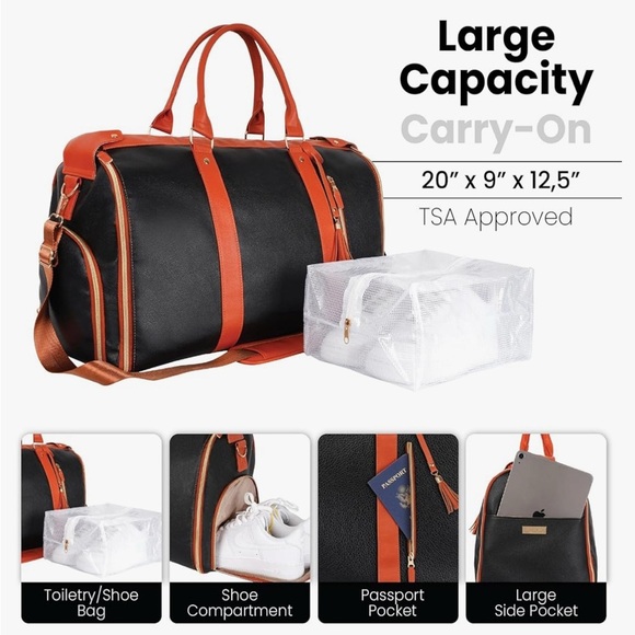 LUHXE Black Convertible Garment Roller Bag w/ Shoe Pouch - 20" Carry-On - Picture 8 of 16